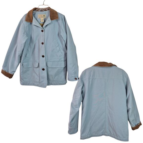 L.L. Bean Jackets & Blazers - L.L. Bean Blue Brown Trim Quilted Liner Vintage Barn Chore Field Coat Jacket M